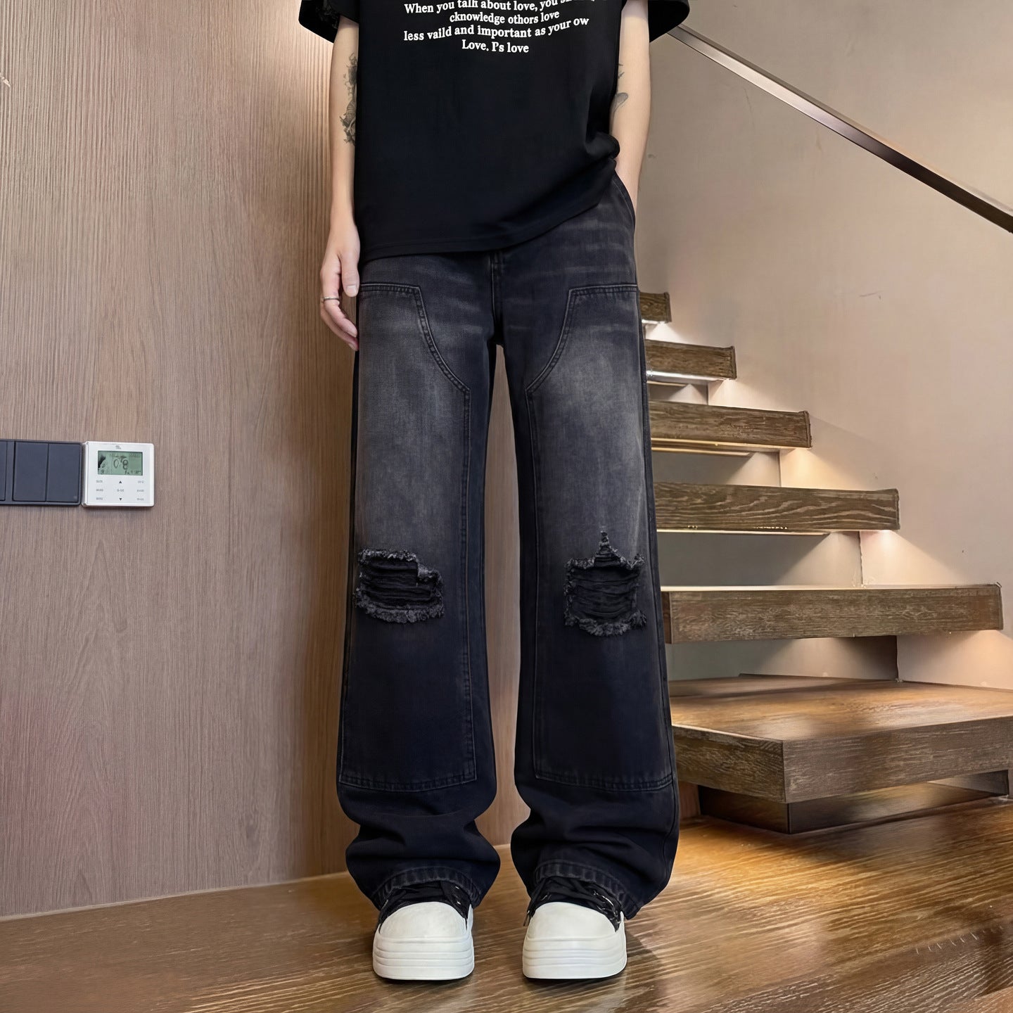 AVEN Wide Leg Denim — Washed Black