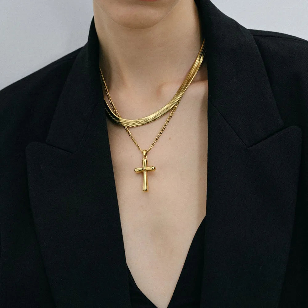 Stainless Steel Cross Necklace Men AVEN Cruz Pendant Gold
